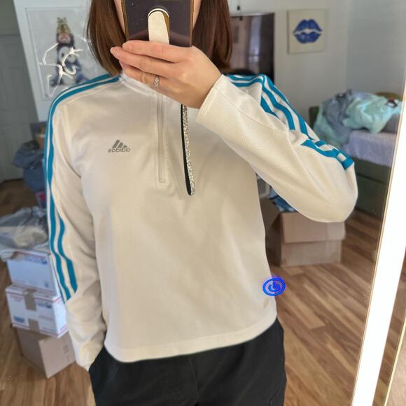 Blue Stripes White Adidas Track Pullover Jacket - Picture 3 of 9